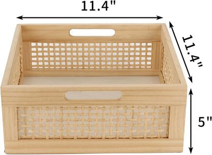 YRMT Wood Storage Crate Basket - Rustic Wooden Container for Organizing, Decorative Bamboo Box with Handles 11.4" x