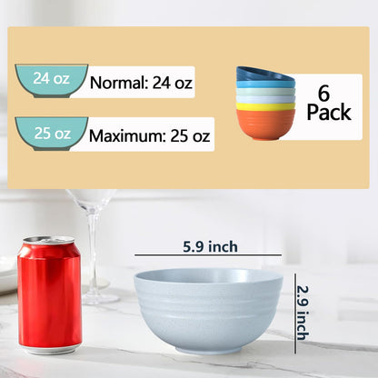 Homestockplus Unbreakable Cereal Bowls 25 OZ Microwave and Dishwasher Safe BPA-Free Bowl Dessert Bowls for Serving Soup, Oatmeal, Pasta and Salad [Set of 6]