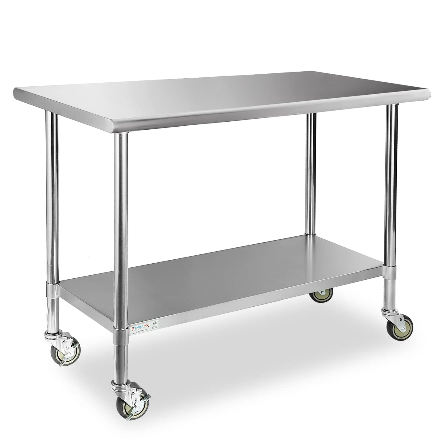 STABLEINK NSF Stainless Steel Table with Wheels 60x24 Inches 5ft, Metal Prep & Work Table with Adjustable Undershelf, for Commercial Kitchen, Restaurant, Hotel, Laundry and Garage