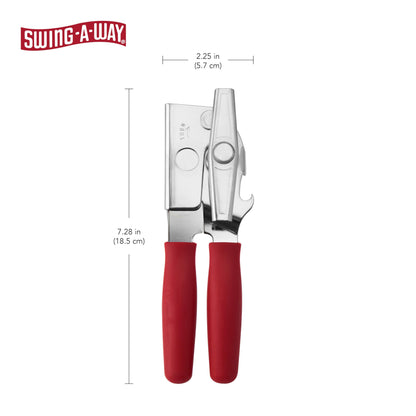 Swing-A-Way Portable Can Opener with Sharp Blade, Manual Hand Held, 2-in-1 Can and Bottle Opener, Made of Steel, Easy Turn Knob, Basic Kitchen Essentials (Red)
