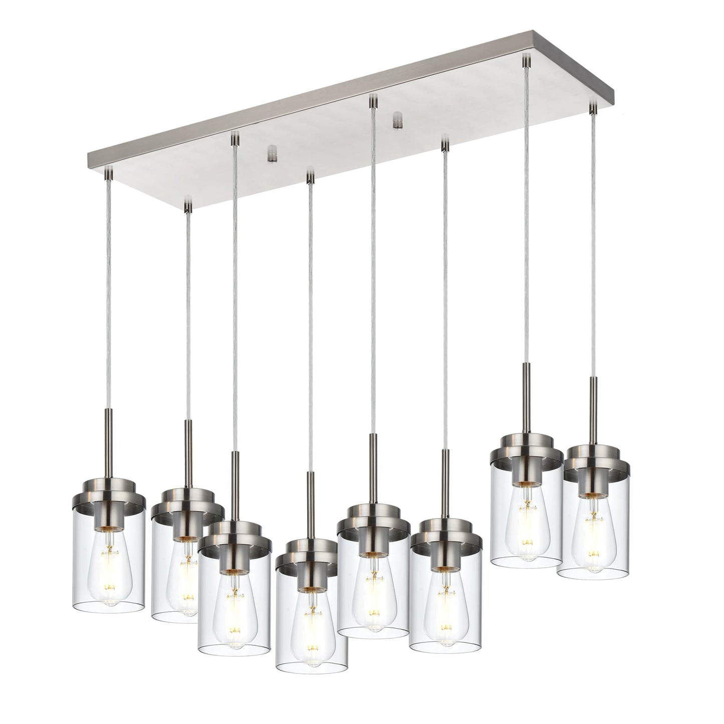 BONLICHT 8 Light Farmhouse Chandelier for Dining Room, Modern Industrial Foyer Linear Pendant Light Traditional Brushed Nickel Kitchen Island Lighting Fixture Hanging Ceiling Lights with Clear Glass