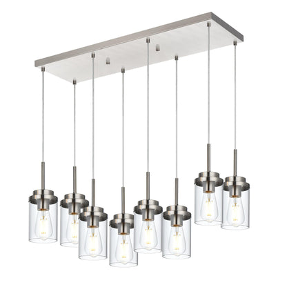 BONLICHT 8 Light Farmhouse Chandelier for Dining Room, Modern Industrial Foyer Linear Pendant Light Traditional Brushed Nickel Kitchen Island Lighting Fixture Hanging Ceiling Lights with Clear Glass