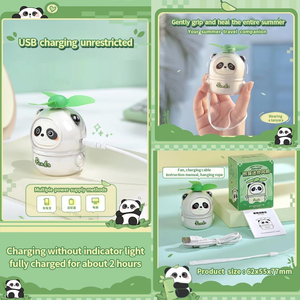 Rechargeable Mini Panda Fan, Cute Animal Tabletop Decoration, Small Desk Fan for Bedside Bookshelf Car Mounted