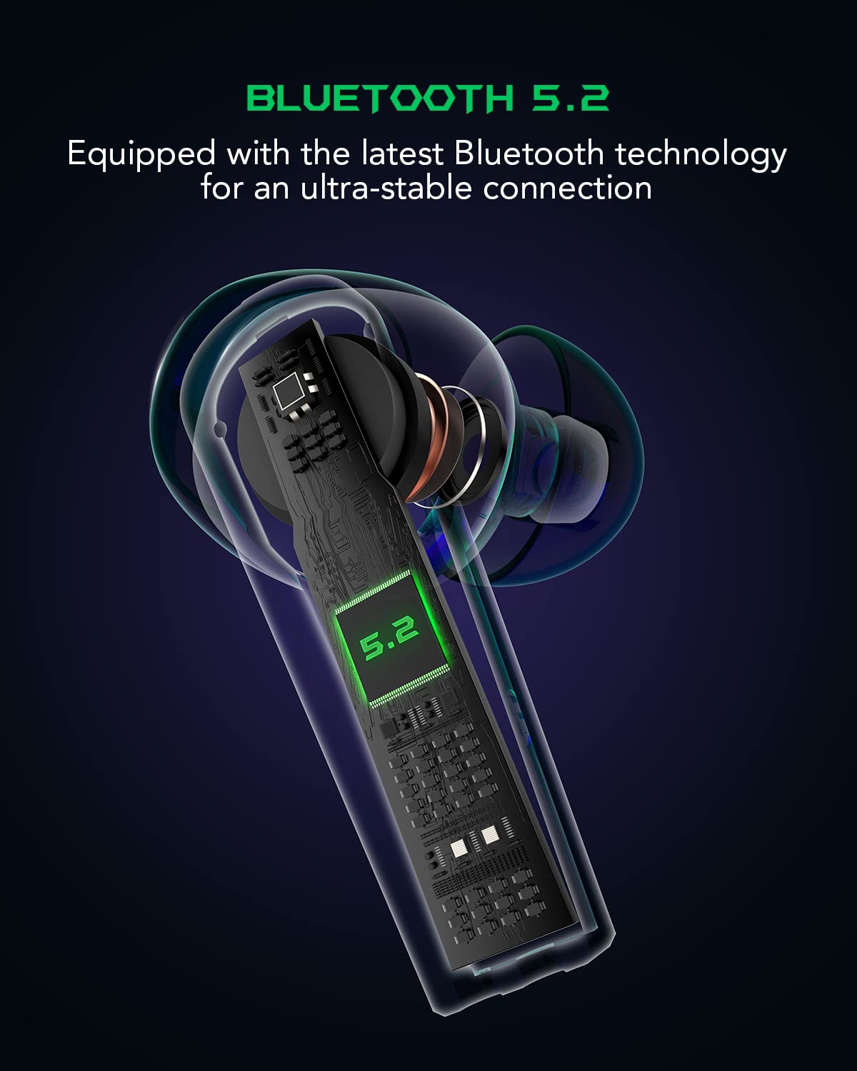 Black Shark Wireless Earbuds with 35ms Ultra-Low Latency, Gaming Bluetooth Earbuds with Premium Sound, Bluetooth 5.2, 10mm Drivers, 4 Hyperclear Mics, IPX5 Waterproof, 20H Play Time, Comfort Fit