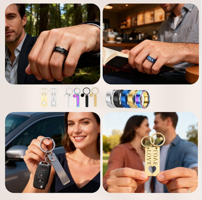 Mroy mio 104 PCS DIY Laser Engraving Kit, 13 Types Stainless Steel Blank Jewelry Making Set for Personalized Gifts, Heart Necklace, Ring, Bracelet for Couples, Friends, Beginners