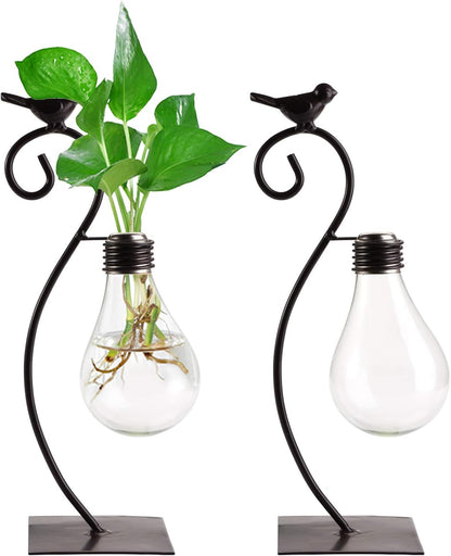 2 Pack Bulb Suwimut Desktop Planter Hydroponics Vase, Plant Propagation Station Planter Vase with Holder, Modern