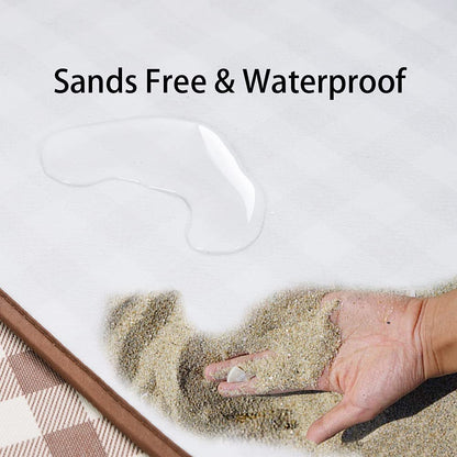 HX&OD Picnic Blanket Outdoor Extra Large Picnic Mat 80"X60" Camping Blanket Beach Blanket Foldable Waterproof Sand Mat Hiking Travel Family Concerts(Brown)