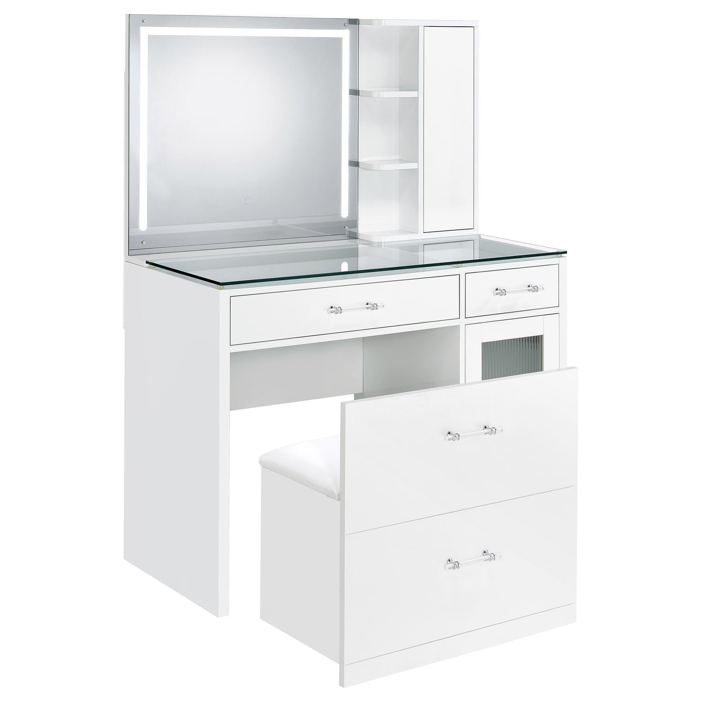 Coaster Home Furnishings Flora 2-Drawer Vanity Set with Led Mirror White High Gloss