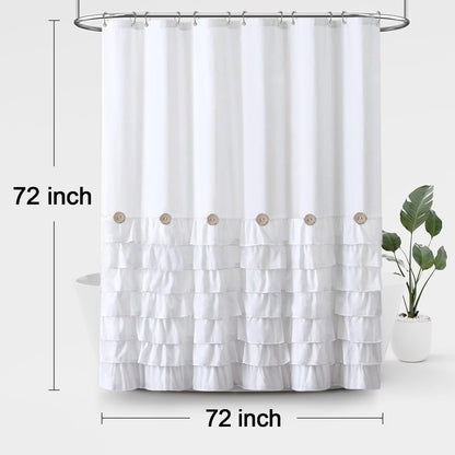 NDDYCU Ruffle Farmhouse Shower Curtain, White Vintage Shower Curtains for Bathroom Fabric Cute Rustic Cloth, 72" W X 72" L Inch