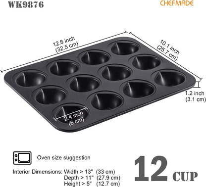 CHEFMADE Nonstick Muffin Cake Pan, 12 Cavity Chestnut-Shaped Bakeware