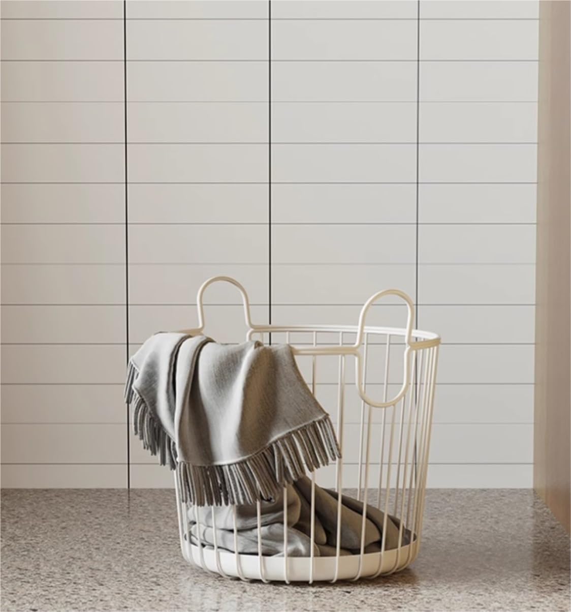 PXIWDAN Laundry Basket Iron Laundry Basket Nordic Hamper with Handles Clothes for Bedroom Bathroom Clothes Hamper(White)