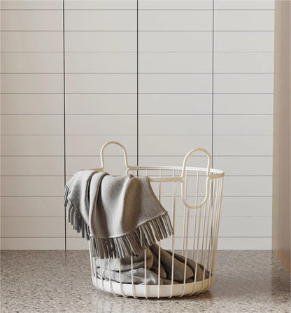 PXIWDAN Laundry Basket Iron Laundry Basket Nordic Hamper with Handles Clothes for Bedroom Bathroom Clothes Hamper(White)