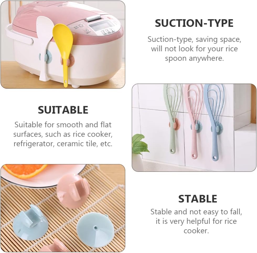 YARDWE 4Pcs Rice Cooker Spoon Holder, Blue, Suction Rack Spoon Storage Stand for Rice Maker Cooker