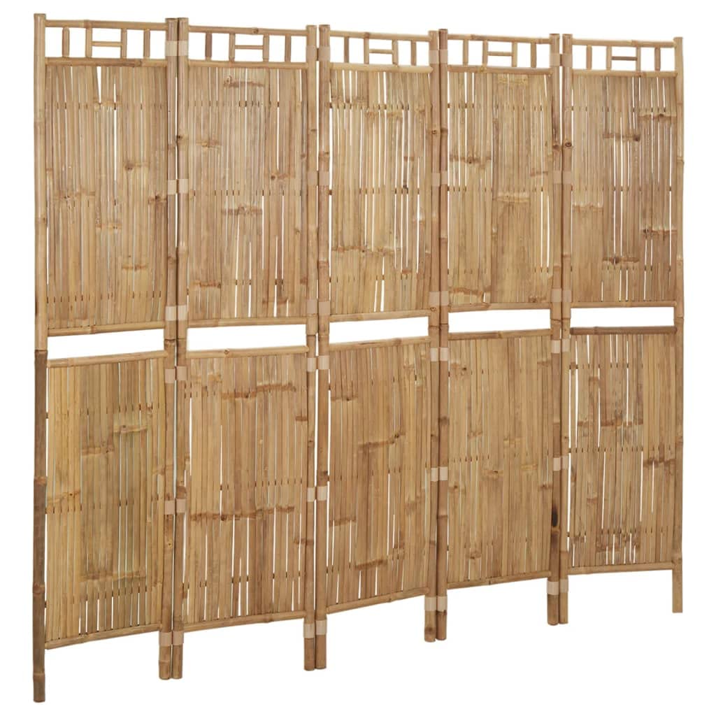 5-Panel Bamboo Room Divider 78.7"x70.9" Foldable Privacy Screen, 5-Panel Natural Bamboo Partition for Home Decor and Space Separation, Durable and Weather-Resistant Folding