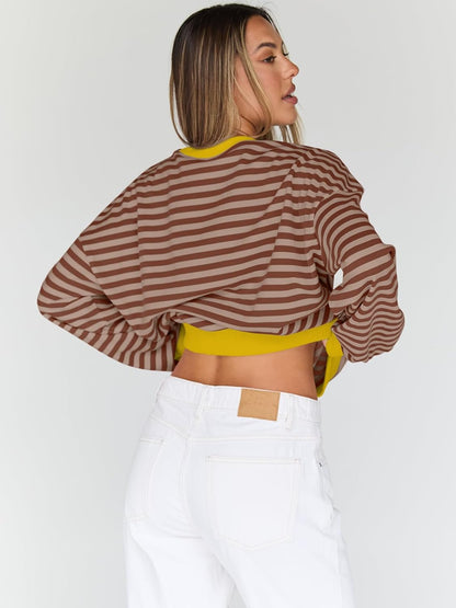 Trendy Queen Oversized Sweatshirt for Women 2025 Fall Crewneck Striped Long Sleeve Shirts Hoodies Cute Top Y2K Outfits