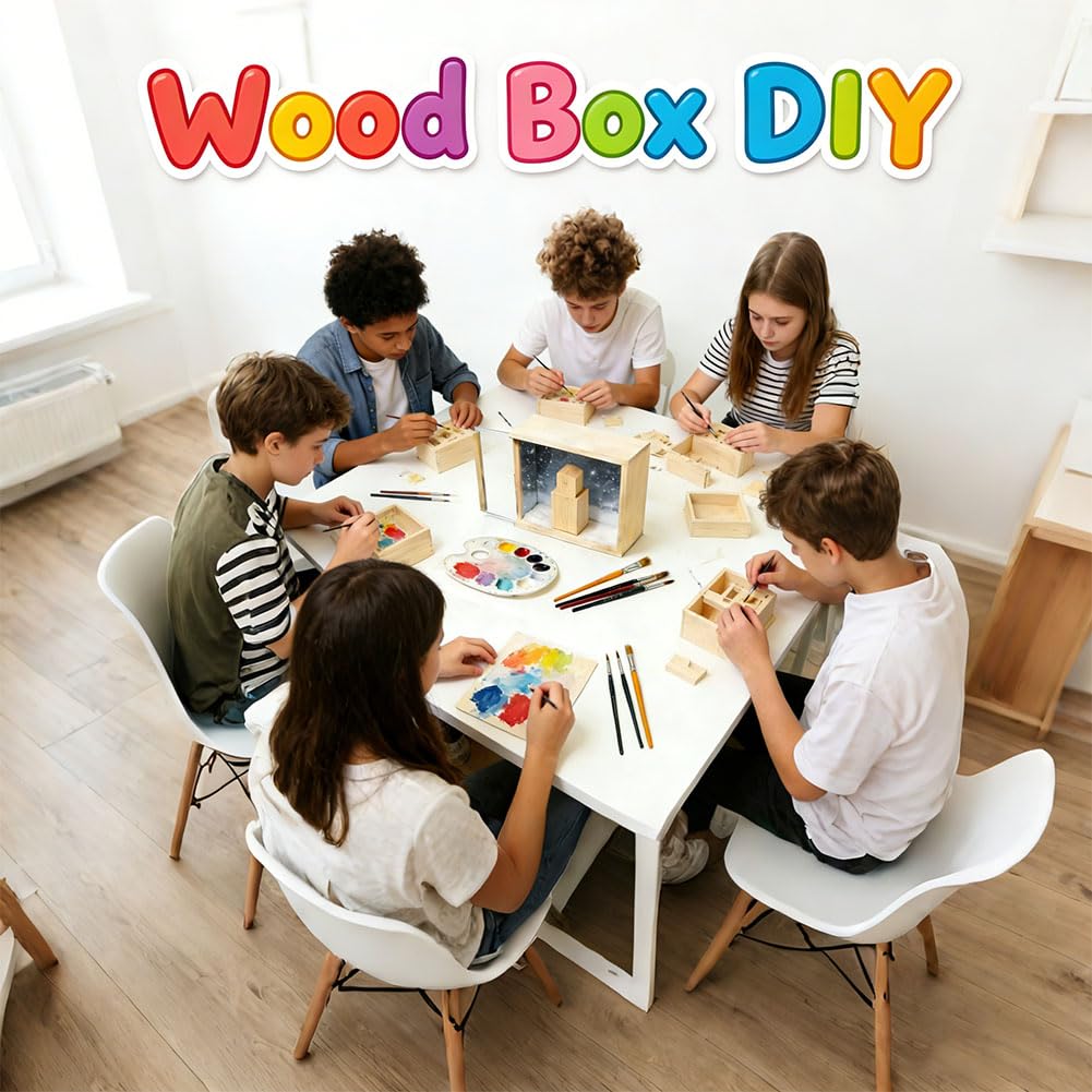 YCOSAN 6 Pcs Unfinished Wood Crafts Boxes, 6.3 x 4.9 x 1.8 Inch Small Rectangle Crates Wooden Box with Lid for DIY Birthday Party Gift Supplies