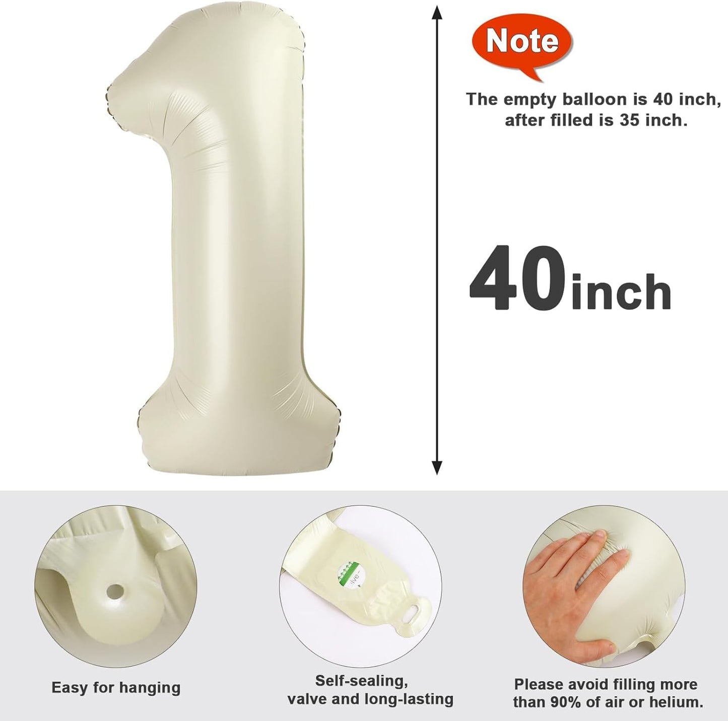 40-Inch Cream Number 40 Balloons - Large Foil Decorations for 40th Birthday & Engagement Celebrations