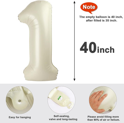 40-Inch Cream Number 40 Balloons - Large Foil Decorations for 40th Birthday & Engagement Celebrations