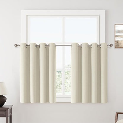 ChrisDowa 100% Blackout Curtains - Birch Solid Thermal Insulated Drapes | 45" Long, 2 Panels for Bedroom & Living Room