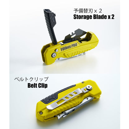 YOIbuy PRO Foldable Utility Knife with Scraper Function, Holds 2 Replacement Blades, Zinc Alloy Body, SK2 Replacement Blade