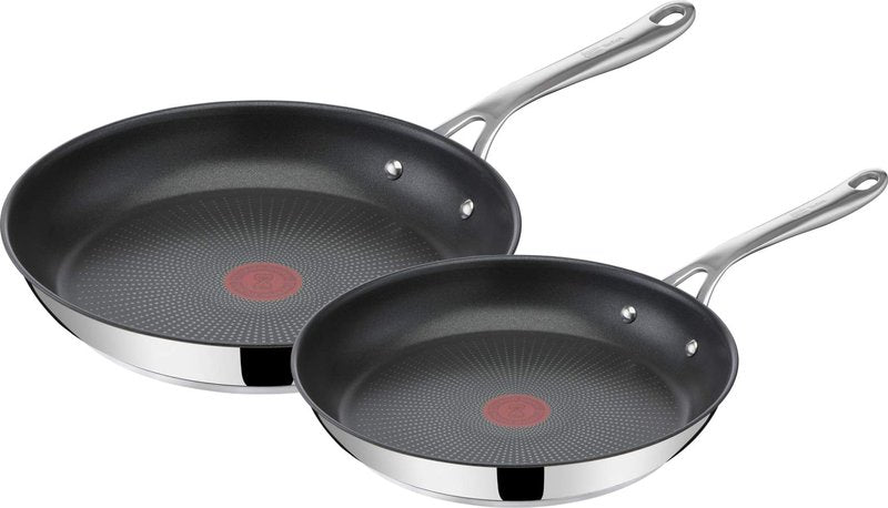 T-Fal x Jamie Oliver Nonstick Coated Stainless Steel Pans 9.5" & 11", Induction Compatible, Oven Safe up to 500°F, Chef's Stainless Steel Skillet, Frying Pan, Silver