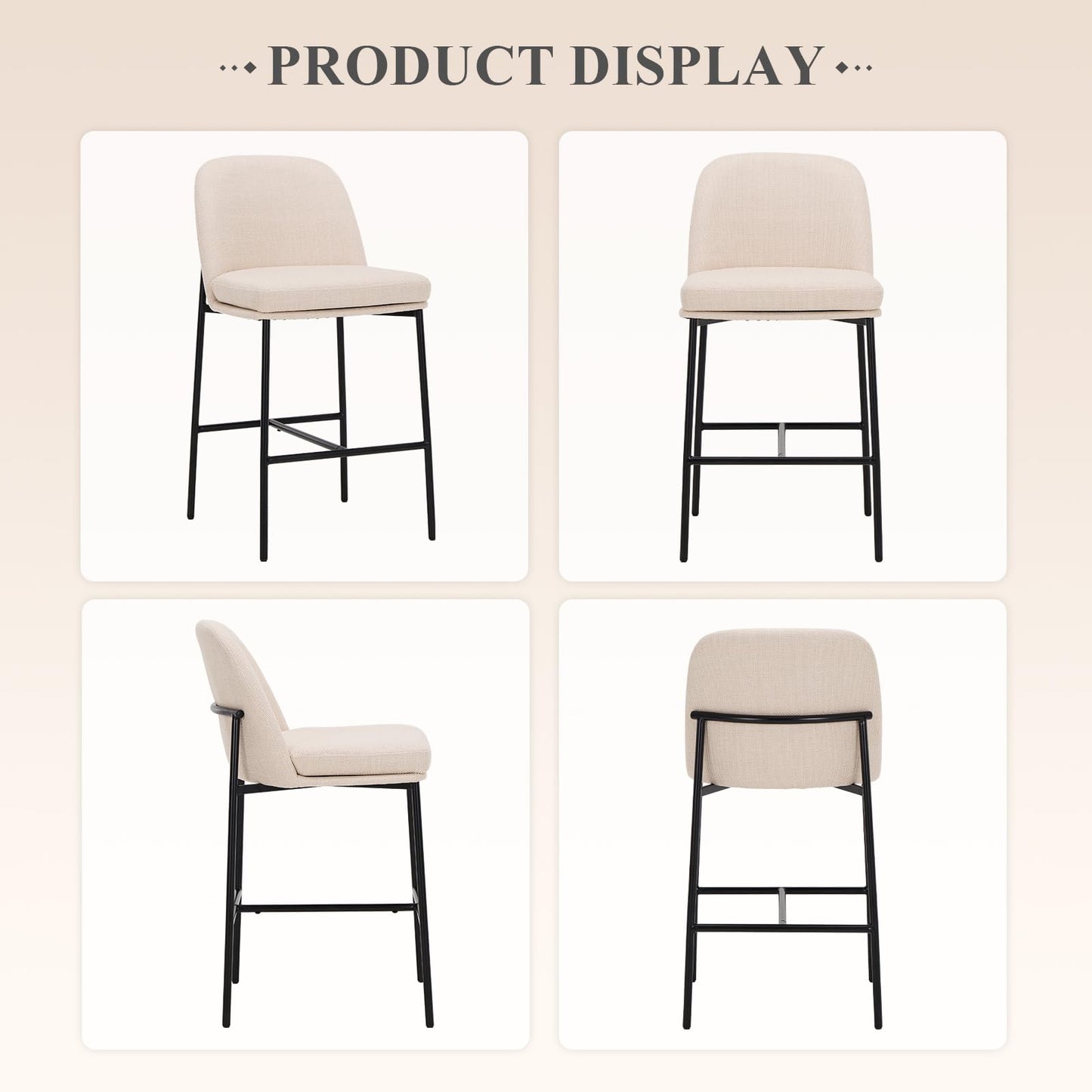 COLAMY Counter Height Bar Stools Set of 4, 25 Inch Modern Fabric Kitchen Island Stools with Back, Upholstered Counter Barstools Armless Bar Chairs with Metal Legs for Island Dining Room Bar, Beige