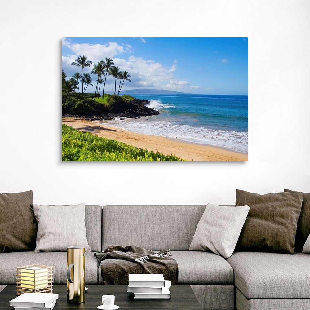 CANVAS ON DEMAND Hawaii, Maui, Wailea, Beautiful Ulua Beach Canvas Wall Art Print by Ron Dahlquist, Home Decor, Beautiful, Ocean Artwork,60" x40in