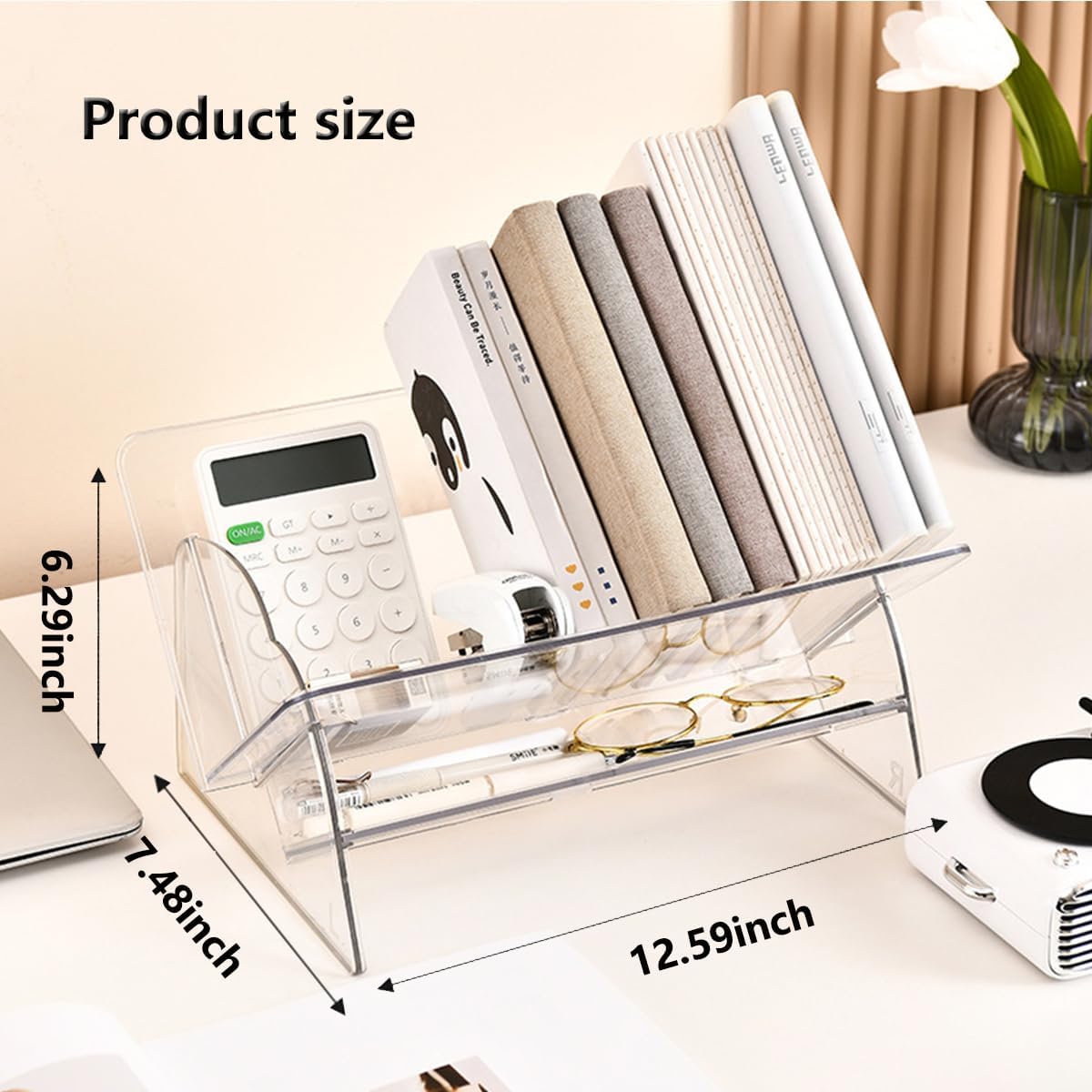 Acrylic Desktop Bookshelf, Detachable Clear Book Organizer, Book/CD/Magazine Rack for Office/Study Room Library/Home