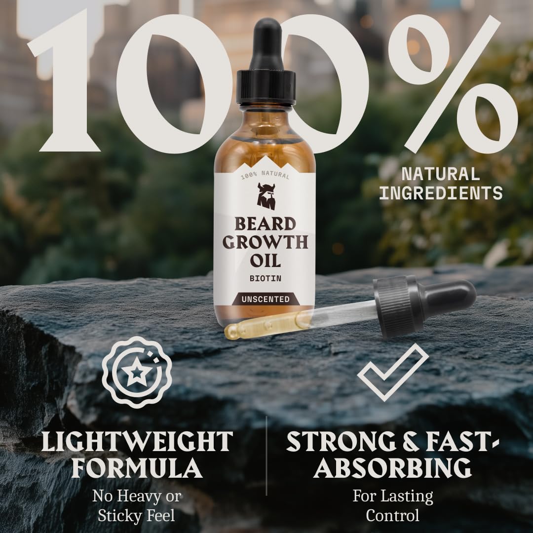 Striking Viking Beard Oil with Biotin for Men - 2 Fl Oz, 1 Pack, Sandalwood - Thickening & Conditioning Beard Growth Oil & Serum with Argan & Jojoba for Hydrated Facial Hair