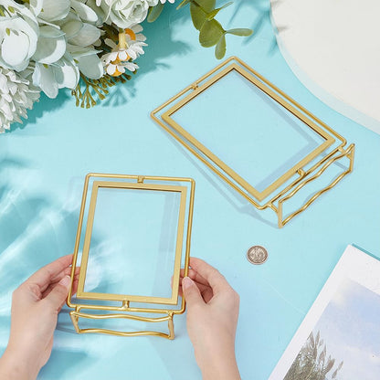 PH PandaHall 2pcs Rotating Photo Frame, Gold Metal Acrylic Picture Frame Double Sided Floating Stand 360° Rotation Photo Display for 4x6in/5x7in Photos Home Office Gift, 2 Sizes