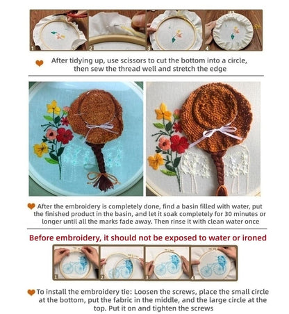 HAOYEGUOJI 4 Pack Embroidery Kit for Beginners, Hand Needlepoint Kits for Adults with Pre-Stamped Patterns, 7.8-Inch Hoop, Threads & Needles, Step by Step Instructions (7.75 in)