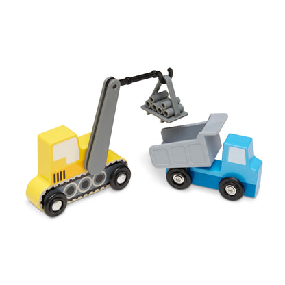 Melissa & Doug Wooden Construction Site Vehicles with Wooden Storage Tray (8 pcs)