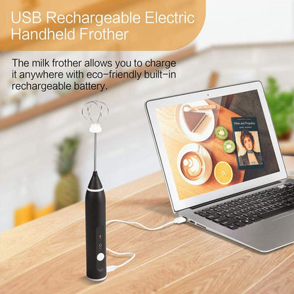 Electric Milk Frother - Automatic Egg Beater Mixer with 3 Speed Adjustable Blender and USB Charging, Black