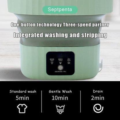Septpenta 6L Portable Mini Washing Machine with Drain Valve, Foldable Design for Travel, Camping, Baby (Green)