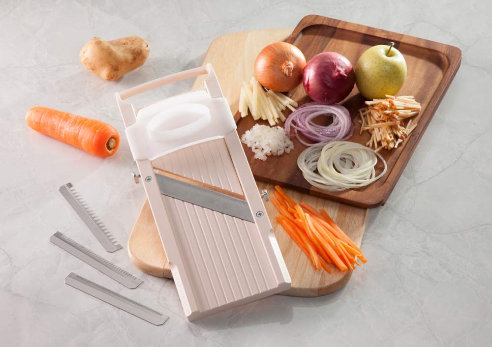 Benriner Super Standard Madoline Slicer, with with 4 Japanese Stainless Steel Blades, Almond