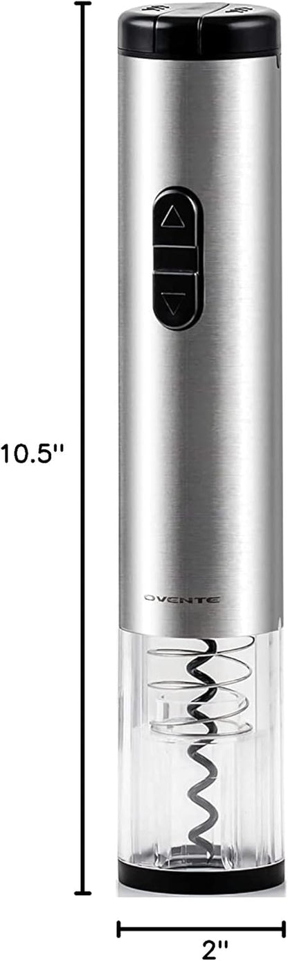 OVENTE Electric Wine Opener with Foil Cutter, Automatic Bottle Corkscrew Remover, Battery Operated, Silver WO1381S