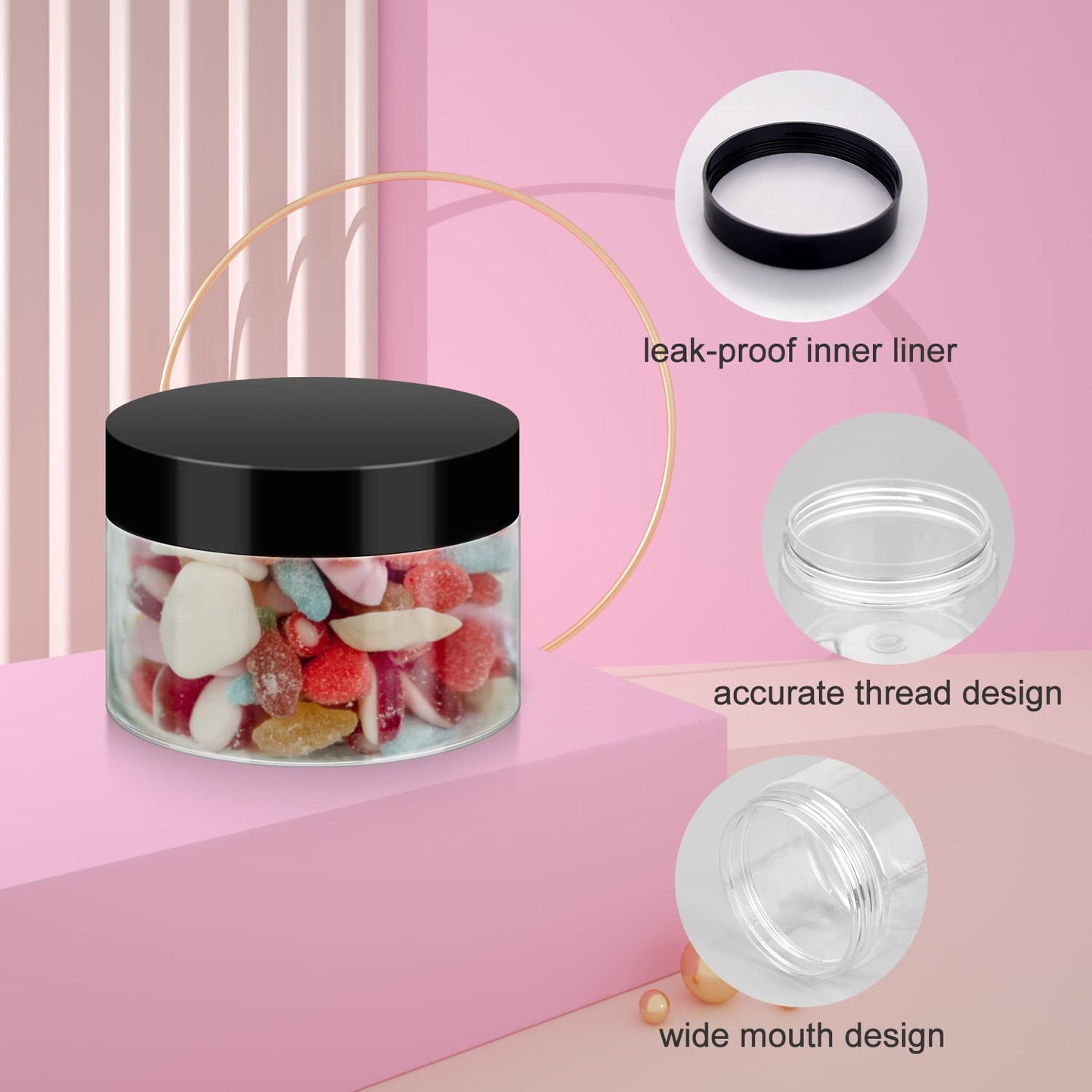 Loretoy 50 Pack 4 OZ Plastic Jars with Lids, BPA Free, Reusable, Refillable Transparent Cosmetic Containers for Bath Salts, Cosmetics, Powders, Beauty Product and Small Accessories