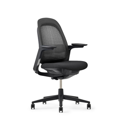 Haworth Breck Office Chair - Ergonomic Desk Seat with Height-Adjustable Lumbar Support, Black Trim, and 4D-Arms (Coal)