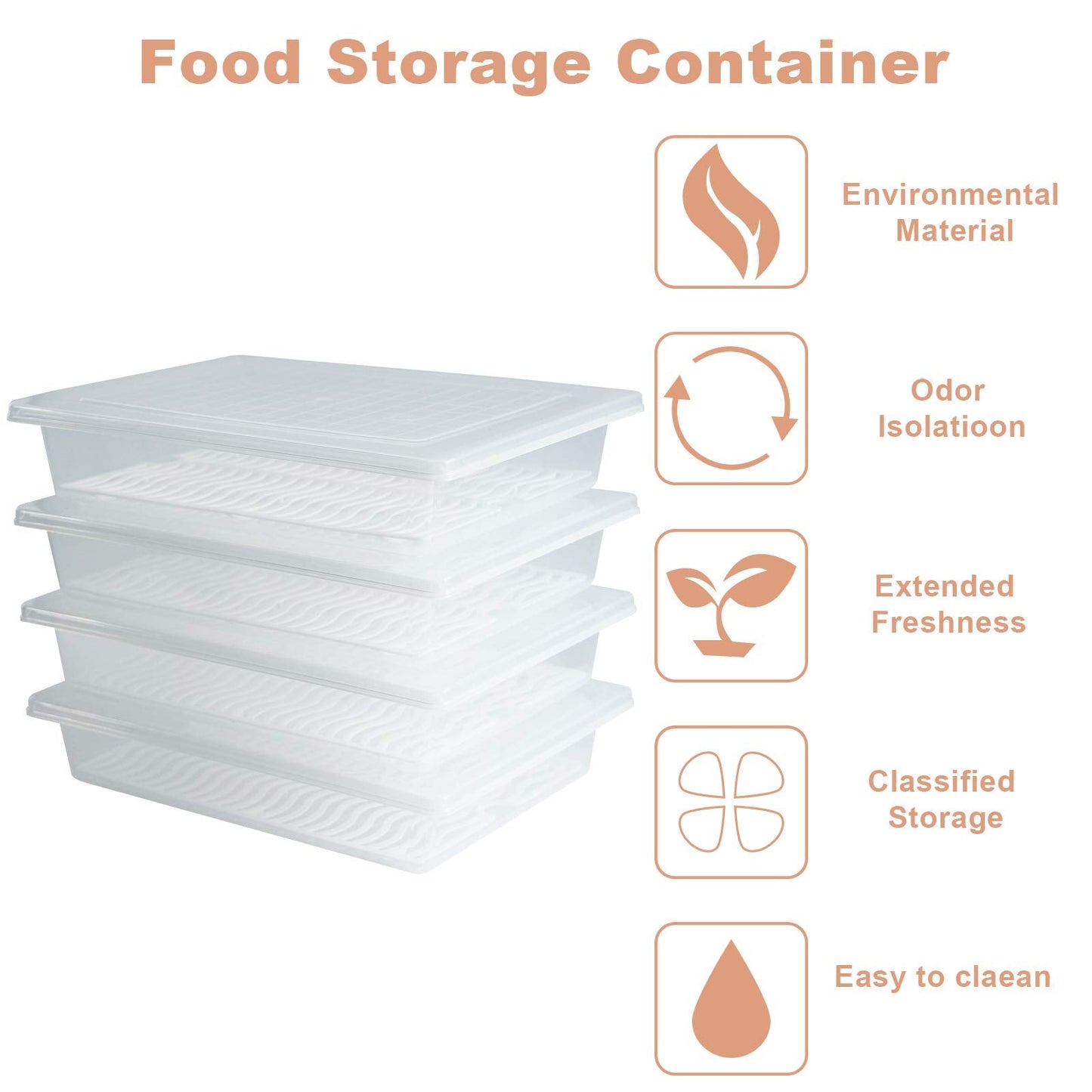 Yiautao Food Storage Container, Plastic Food Containers with Removable Drain Plate and Lid, Stackable Portable Freezer Storage Containers - Tray to Keep Fruits, Vegetables, Meat and More (4,Large)
