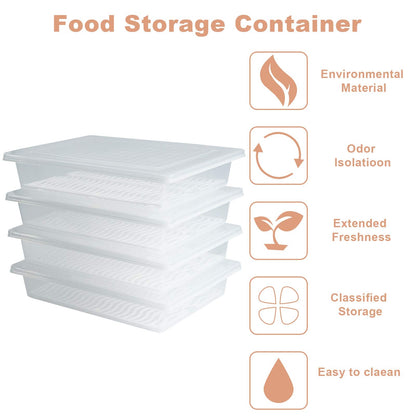 Yiautao Food Storage Container, Plastic Food Containers with Removable Drain Plate and Lid, Stackable Portable Freezer Storage Containers - Tray to Keep Fruits, Vegetables, Meat and More (4,Large)