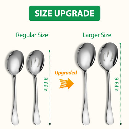 Keyoxy Stainless Steel Serving Spoons Set, 6pc, 10-Inch, Includes 3 Large, 3 Slotted, for Parties/Kitchen/Buffet/Catering, Dishwasher Safe