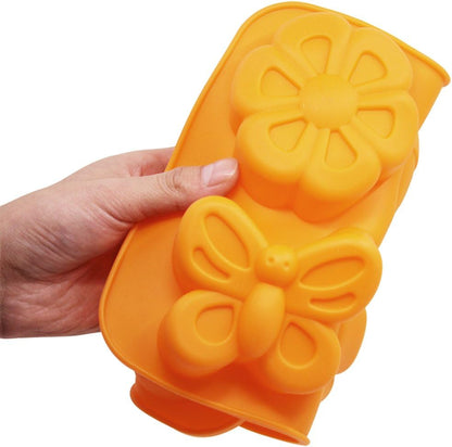 SENHAI 2 Pcs Insect Shape Silicone Trays, 6-Cavity 3D Dragonfly Butterfly Ladybug Cake Baking Molds - Orange, Green