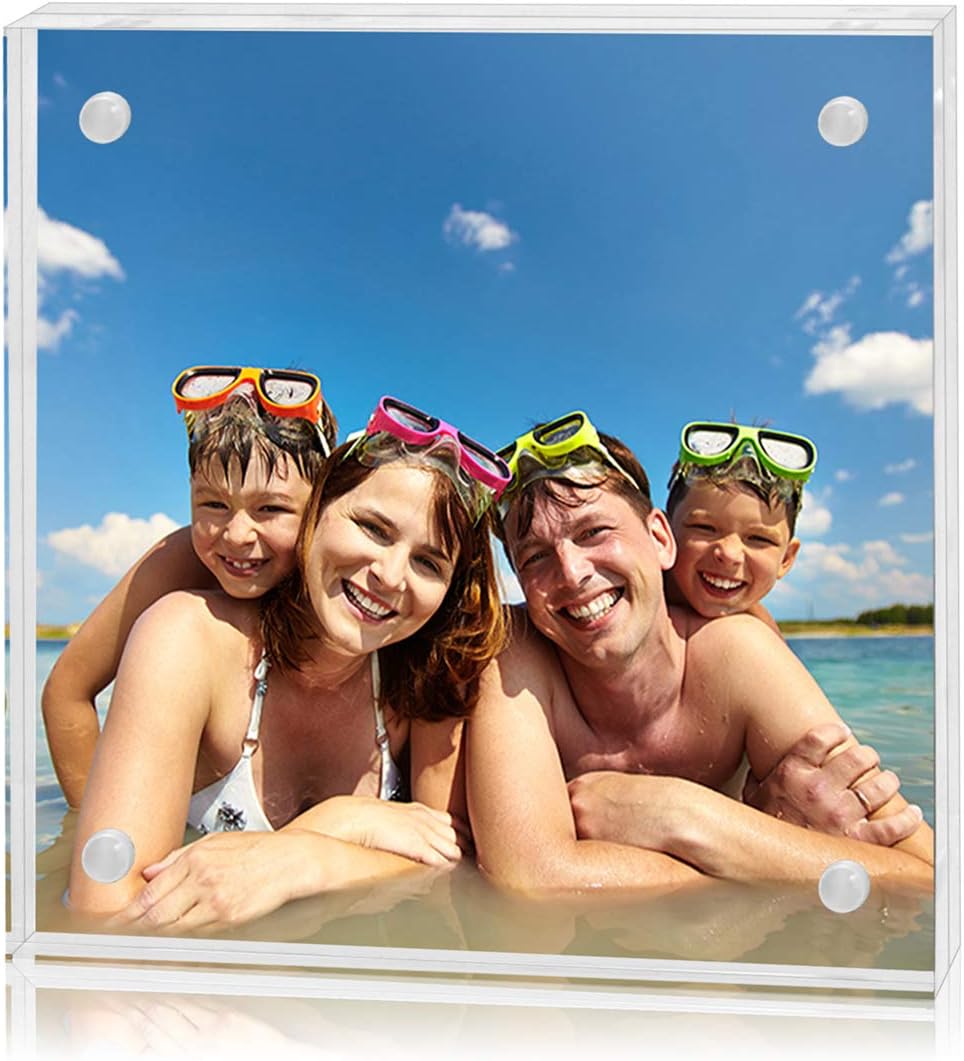 Americanflat 4x4 Acrylic Picture Frame - Double Sided Frames with Magnetic Corners for Desk or Tabletop Display