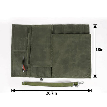 Large Chef’s Knife Roll Bag,Heavy Duty Waxed Canvas Knife Carrier,11 Pockets Kitchen Cooking Tools Storage Case, Easily Carried By Shoulder Strap ForProfessional Chefs,Culinary School Students