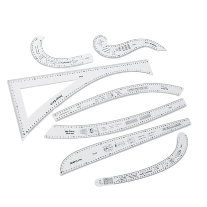 French Curve Ruler Set 7Pcs Acrylic Clear Sewing Ruler Tailor Kit for Dress Making