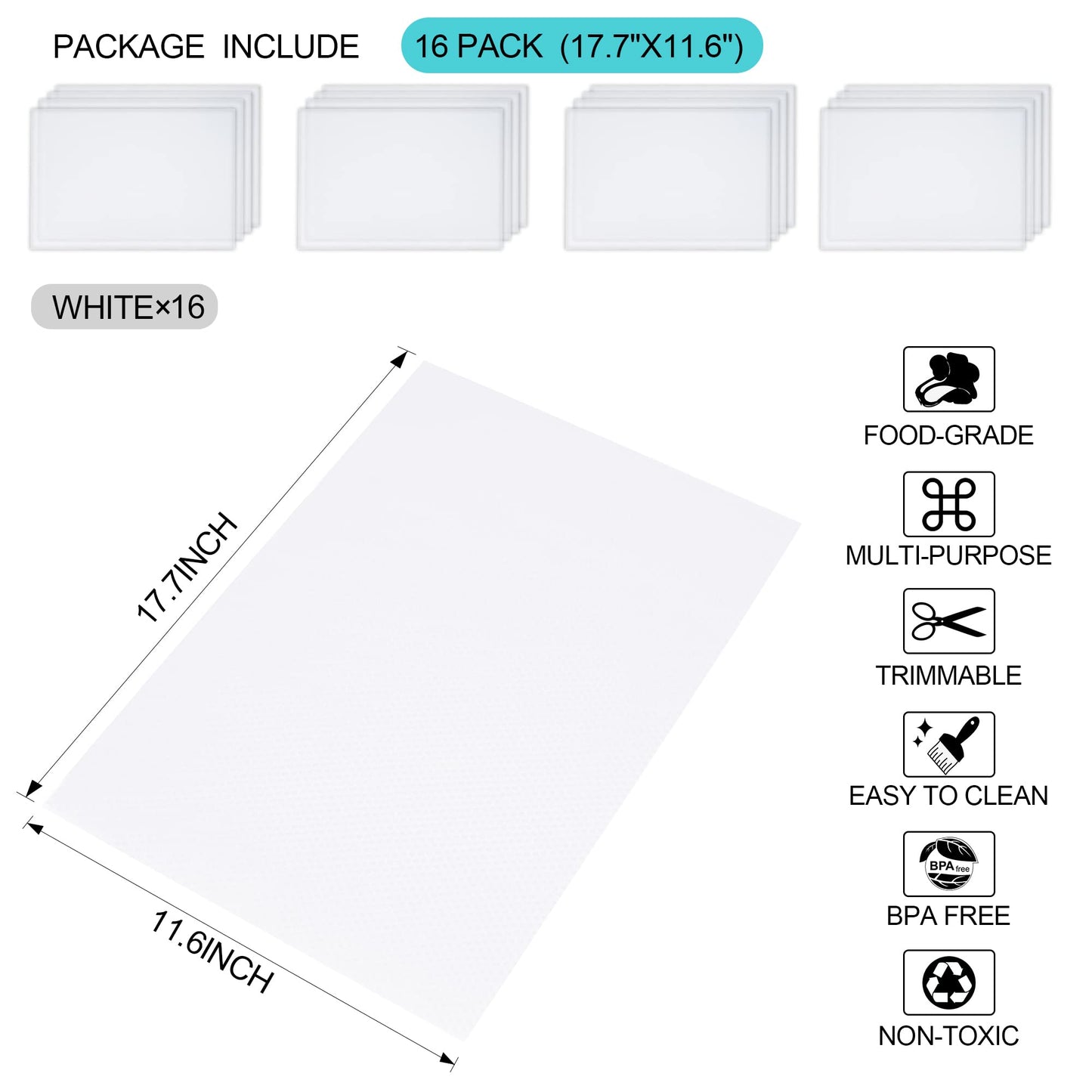 16 Pcs Refrigerator Liners Mats Washable, Refrigerator Mats Liner Waterproof Oilproof, Shinywear Fridge Liners for Shelves, Cover Pads for Freezer Glass Shelf Cupboard Cabinet Drawer (16 Clear)