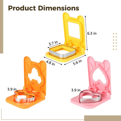 3 PCS Sandwich Cutter and Sealer Set, Stainless Steel Sandwich Mold for Youngster Lunch, Crustless Bread and Cookie Cutter Shapes, Square, Car, and Heart Design for Bento Box, Picnic
