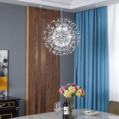 Yiisem Dandelion Crystal Chandeliers, 16-Light Chrome Modern Round Firework Pendant Lighting, Hanging Chandelier Light Fixtures for Dining Room Bedroom Living Room Kitchen Aisle Girls Room