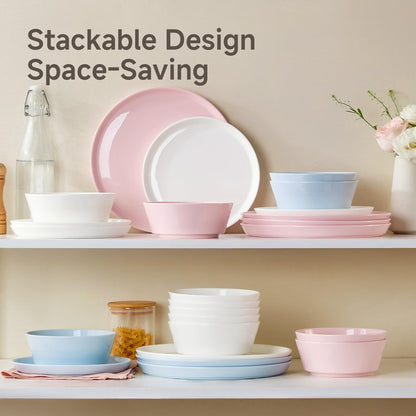 KINGSTONE Bone China Dinnerware Sets for 8, 24-Piece Lightweight Porcelain plates and bowls sets, Scratch Resistant Dish Set, Modern Kitchen Dinner Set, Microwave & Dishwasher Safe, Sky Blue