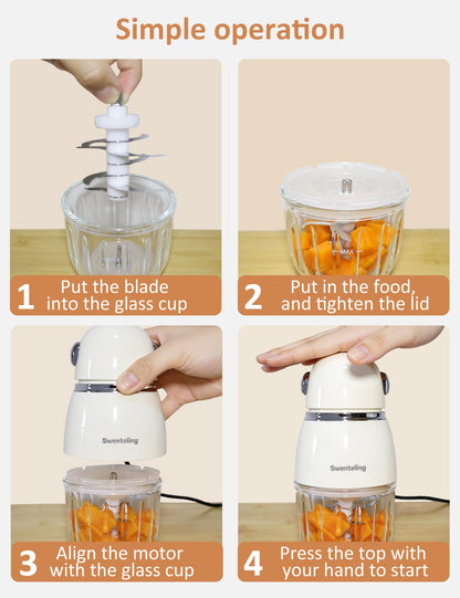 Swenteling Baby Food Maker, Creamy White Baby Food Blender, 10oz Food Puree Maker, Food Processor for Foods Fruit Vegetable Meat, 8-Second Quick Soft Food Prep，BPA-Free